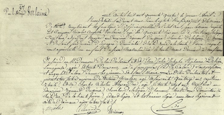 Registre d'état civil officiel de la ville de Metz montrant l'acte de naissance de Paul Verlaine en 1844